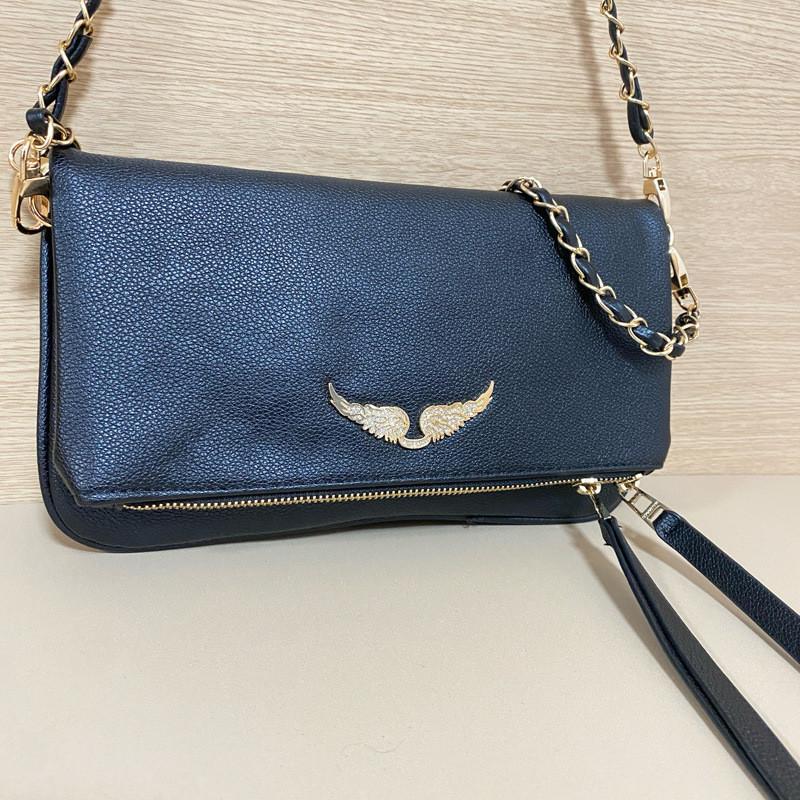 Simple Solid Color Gold Wing Decoration Women Casual Shoulder Bag Tassels With