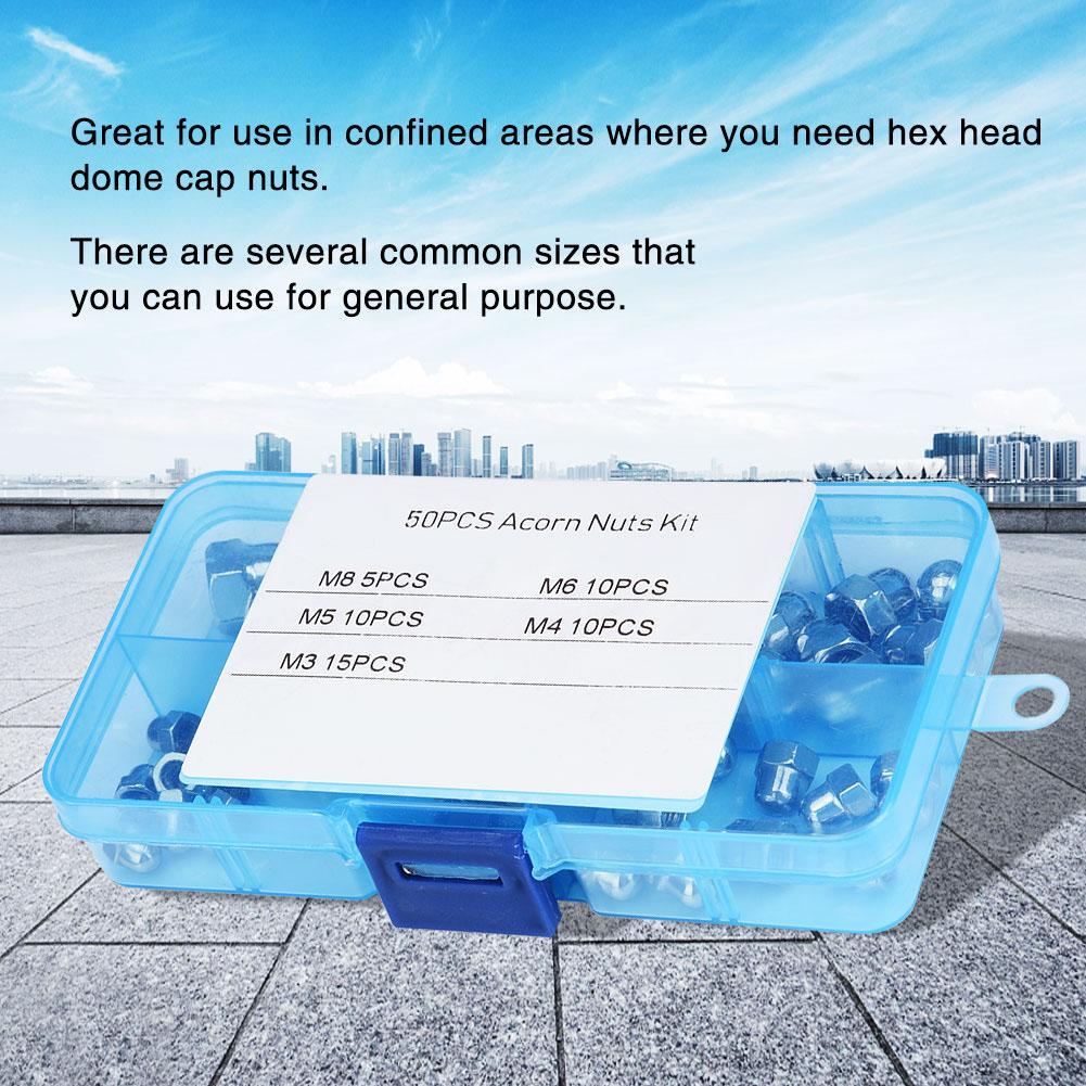 50pcs M3 M4 M5 M6 M8 Acorn Nut Kit Stainless Steel Dome Head Cap Hex Nuts