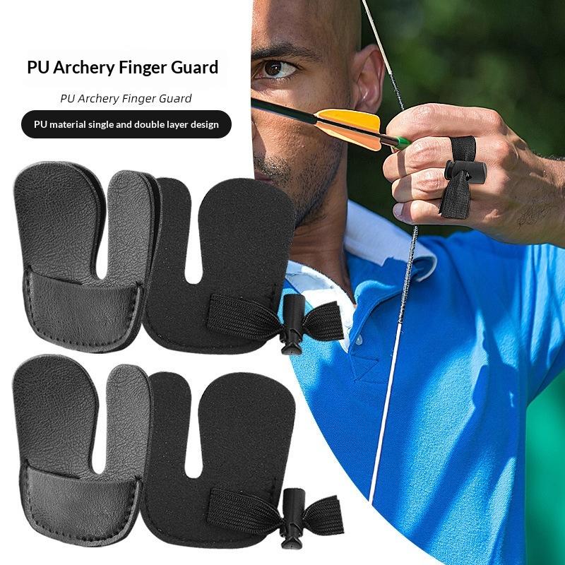 2Pcs Recurve Bow Thicken Pu Leather Adjustable Finger Protector Archery Accessories Finger Guard