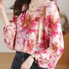 Women's Tops Loose Long Sleeve Chiffon Floral Shirt