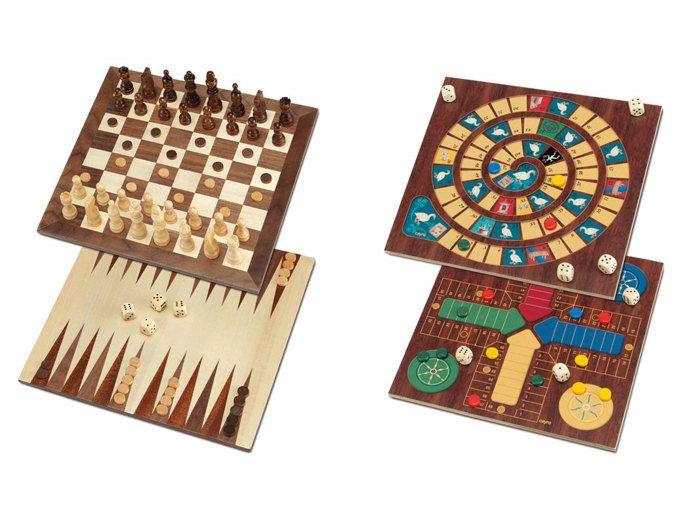 Coffret en bois - CAYRO - 5 jeux - Jeu de l'oie, Petits chevaux, Échecs, Dames et Backgammon
