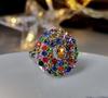 Rongyu Starry Night Dazzling Ring: European & American Style Colored Diamond Flower Ring