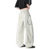 Spring and Summer New European and American Retro Splicing Ivory Apricot Scimitar Loose Straight Casual Pants Men's Pants