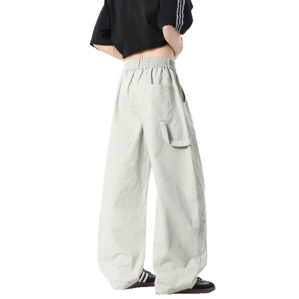 Spring and Summer New European and American Retro Splicing Ivory Apricot Scimitar Loose Straight Casual Pants Men's Pants