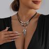 Collier Rhombus Géométrique Diamant Noir: Style Punk Industriel Rétro avec Corde en Cuir pour Femmes