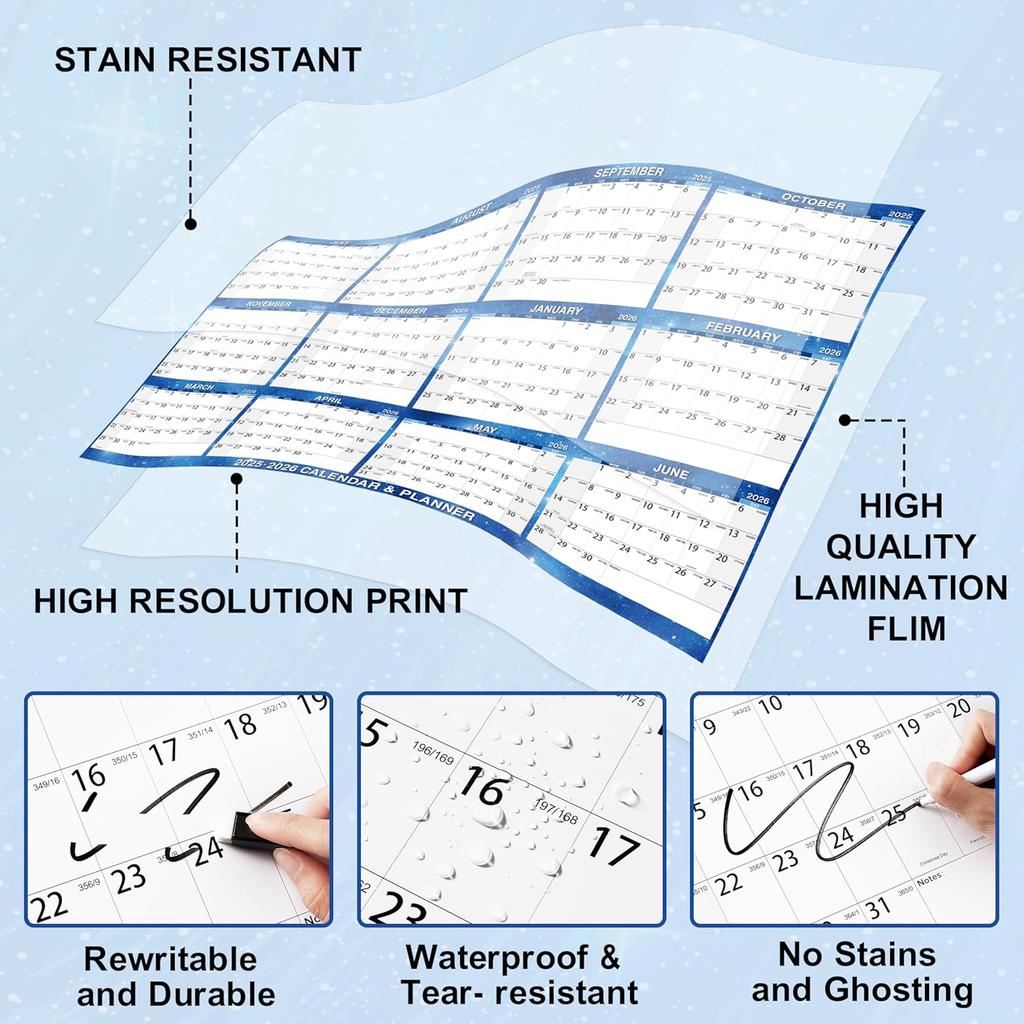2025-2026 Wall Calendar- 32" X 48" Large Erasable Calendar Starry Sky, Wet & Dry Erase Large Laminated Annual Yearly Planner, 12 Month Wall Calendar