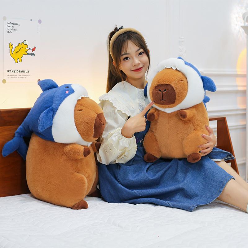 Hat Capybara Shark Plush Toy Cartoon Stuffed Animal Doll Decoration Gift Kids