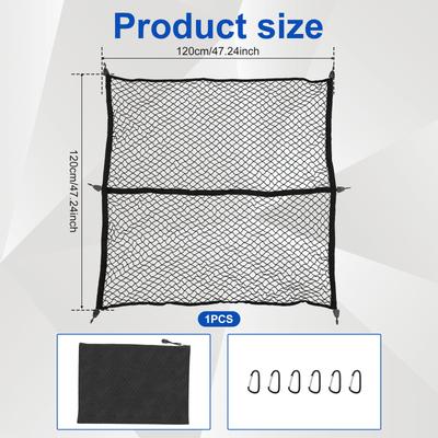 Truck Bed Cargo Net Highly Elastic Pickup Truck Bed Mesh Organizer Stretchable 4x4ft To 8x8ft  Cargo Net with Carabiners & Hooks
