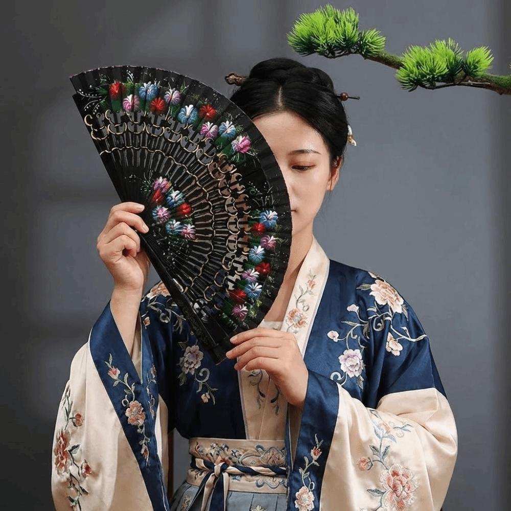 Hand Crafted Hand-painted Fan Colorful Spanish Wood Fan Traditional Handheld Fan Home Ornaments