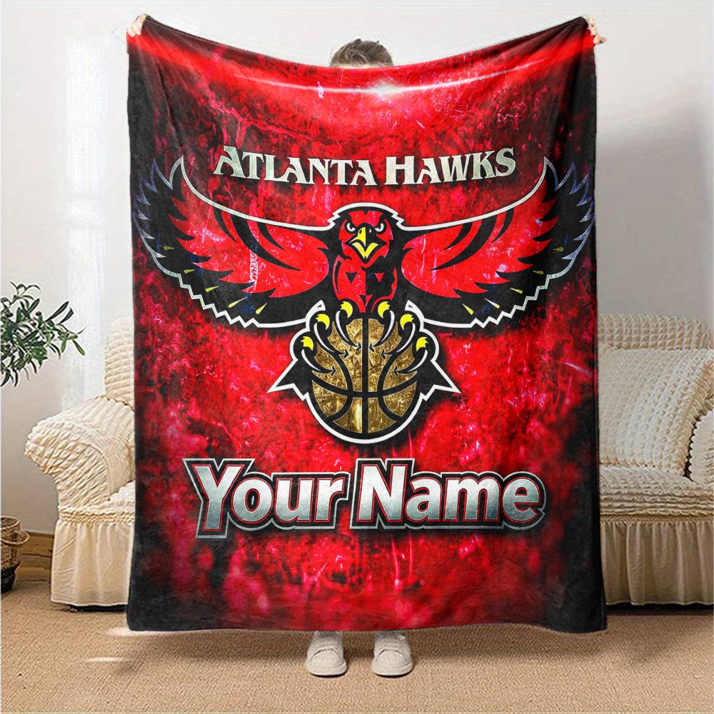 Name Custom Atlanta Hawks Print Flannel Blanket High Quality Warm Comfortable Cover for All Seasons Perfect for Gifts Home Decor
