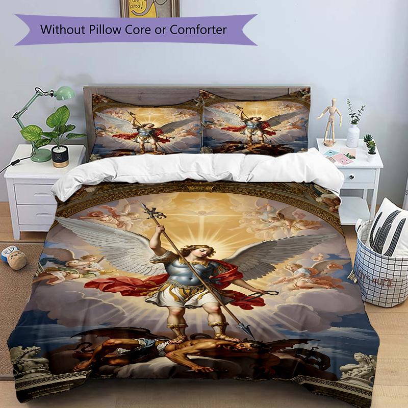 3pcs Archangel Michael Duvet Cover Set - Machine Washable, Includes 1 Cover and 2 Pillowcases, No Core Included Yy251013150