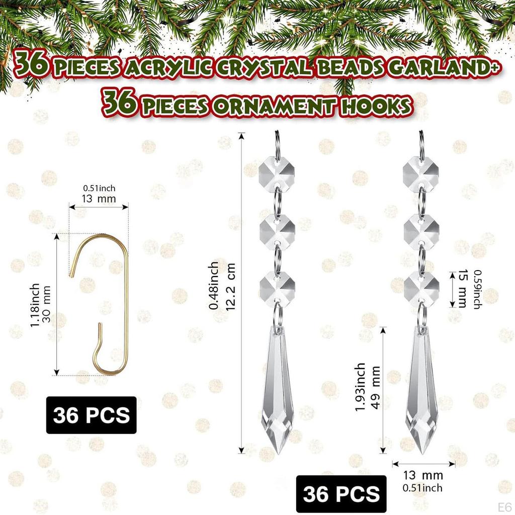 36 Pieces Christmas Ornaments Hanging Crystals Decorative Year Celebration Wreath Winter