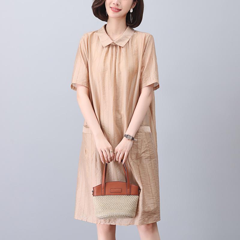 

Женское летнее платье из тенселя свободного кроя больших размеров 2024 - Модная тонкая прямая юбка для мам среднего возраста XXXL хаки