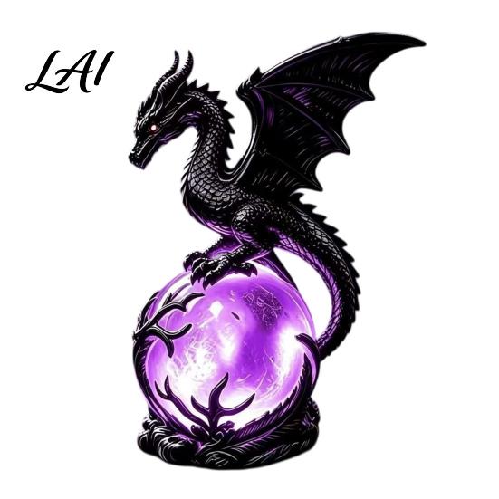 Fantasy Collection Item Gothic Dragon Night Light Resin Statue with Purple Glowing Crystal Unique Holiday Gift for Lovers Sphere Table Lamp