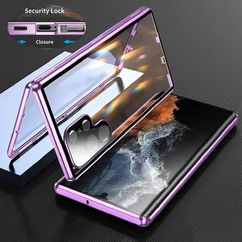 Double Sided Glass Metal Magnetic Camera Protection Case For Samsung Galaxy S25 S24 S23 S22 S21 Ultra Plus 360 Full Cover Cases