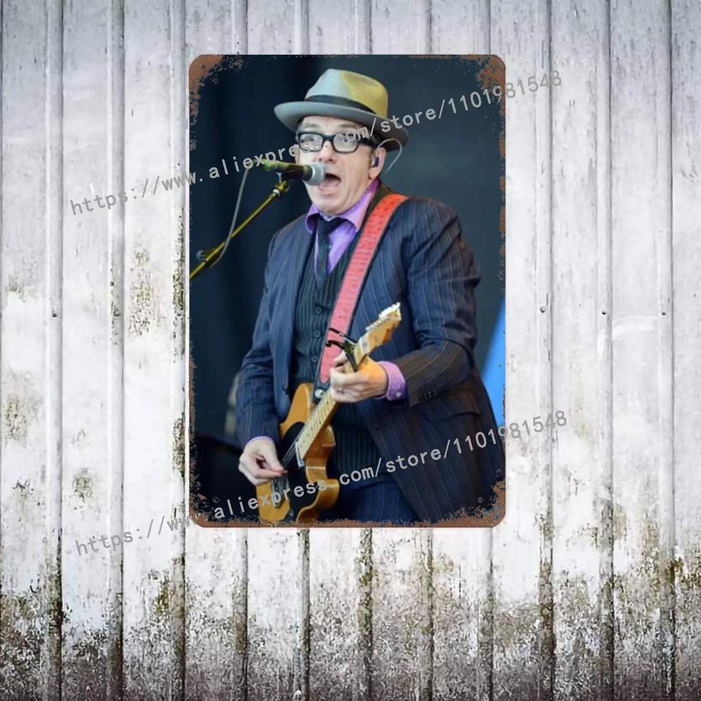 Elvis Costello & The Attractions Band Decor Poster Vintage Tin Sign Metal Sign Decorative Plaque for Pub Bar Man Cave Club Wall