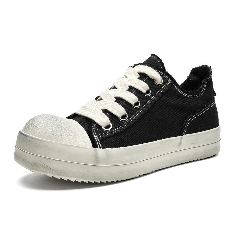 AFANTING Pánské trendy nízké plátěné boty, Černobílé, Silná podrážka, Šněrovací X280