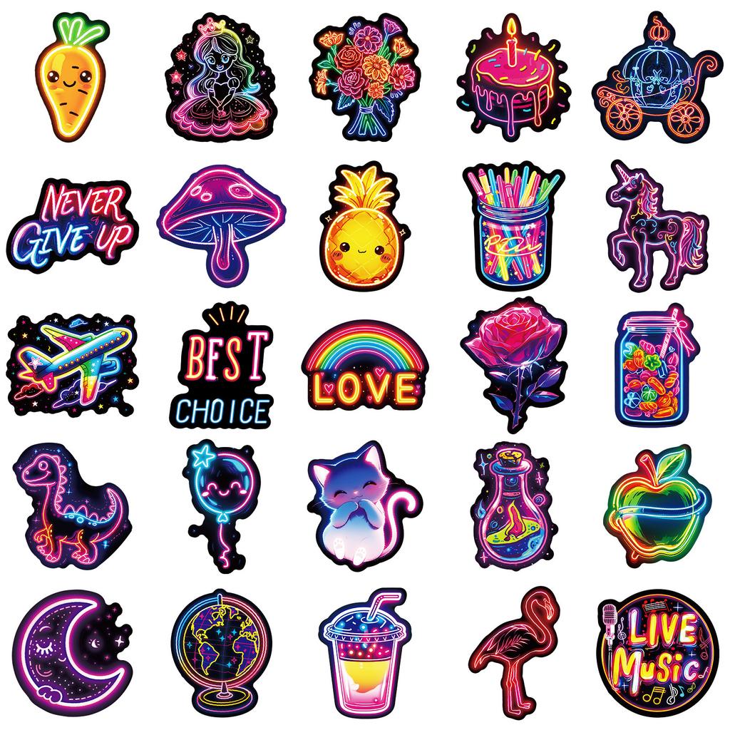 50 Pegatinas Geniales de Neón Muñeca Animal Amor Amor Rosas Sin Repetición Pegatinas Decorativas