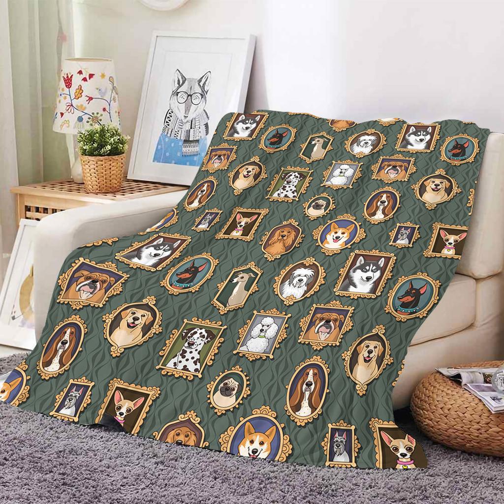 Cute Dog Printed Flannel Throw Blanket Soft Cozy Pet Pattern Fleece Blanket for Sofa Bed Couch Home Decor Customized Blankets