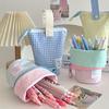 Macaron color block foldable pencil case, durable large capacity, portable for student and office use, great as gift.