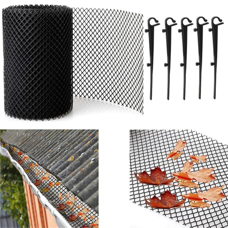 Gutter Protection Mesh with Fixed Hooks Roof Gutter Guard Filters Grid Fence for Outdoor Garden Drains Supplies