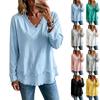 Women's Casual V-Neck Long Sleeve Cotton Linen Top Color