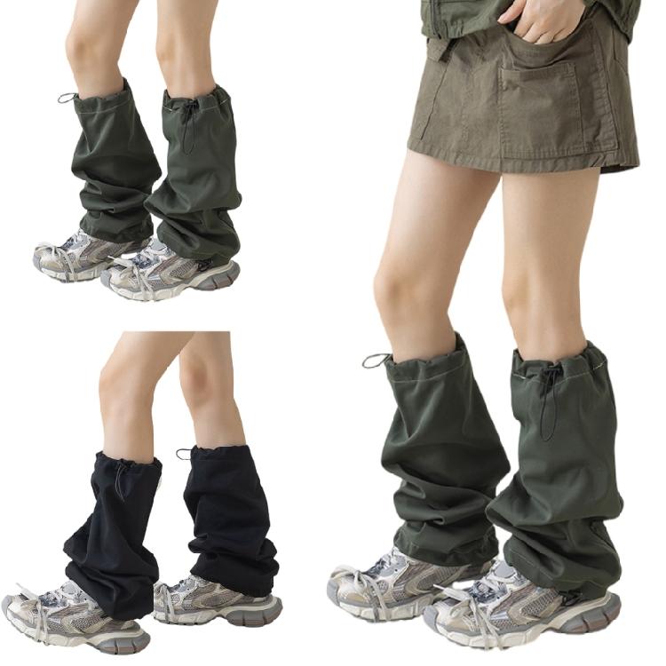 Harajuku Cargo Leg Cover with Adjustable Drawstring Motorcycle Punk Baggy Footless Socks Leg Warmer Gaiters for Women