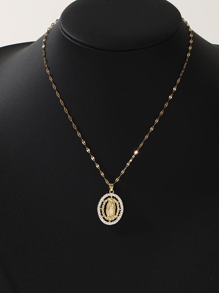 Europeisk og amerikansk mote minimalistisk herre- og damehalskjede med mikroinnfattet zirkonium, uthulet sirkulært design av Jomfru Maria