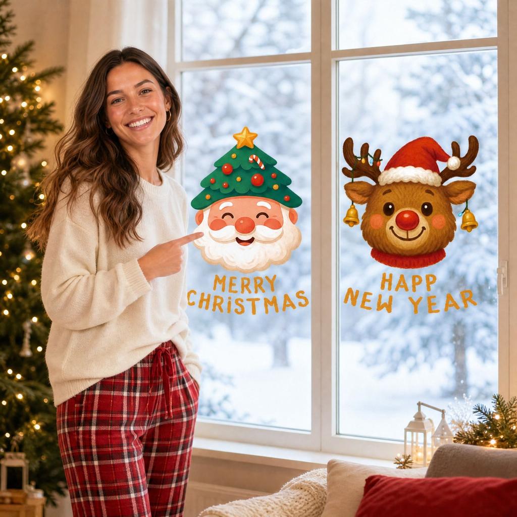 Christmas Glass Stickers Set, Holiday Decals for Festive Home and Party Decorations