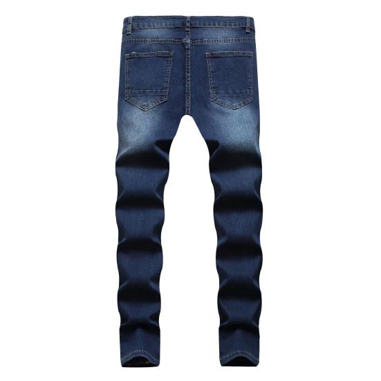 Men Jeans Ripped Holes Slim Fit Soft Breathable Button Zipper Closure Mid Waist Color Matching Hip Hop Streetwear Men Long Pants