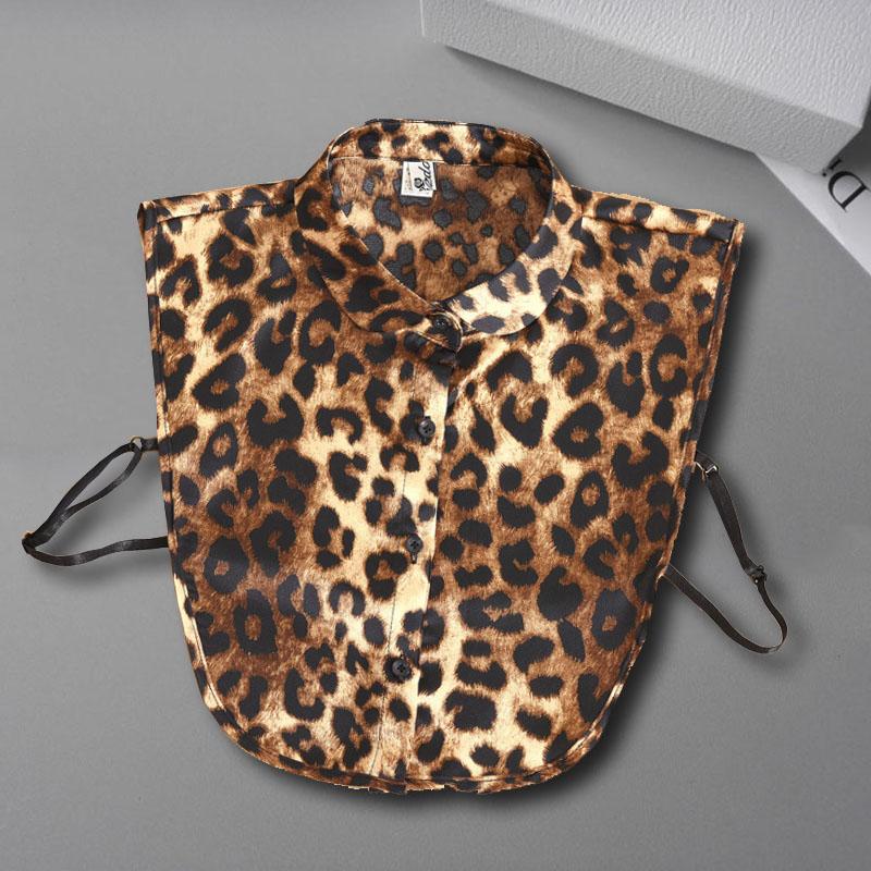 Leopard Print Shirt Fake Collar For Women Detachable Collar False Lapel Collar Shirt Removable Plaid Half Shirt  Faux Col