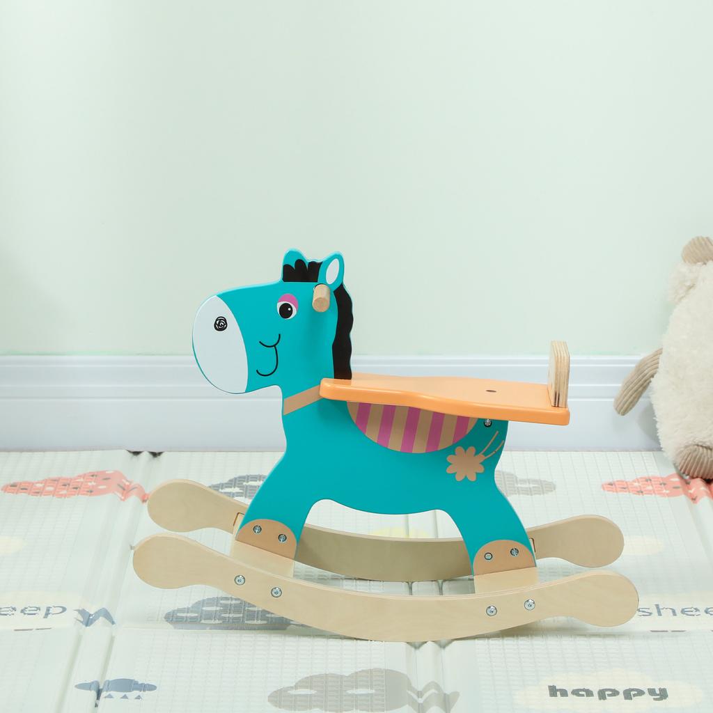 Animale Dondolo Asinello Giocattolo Dondolo per Bambini con Maniglie Dondolo Sedile Dondolo 59 x 27 x 43 cm Verde Acqua
