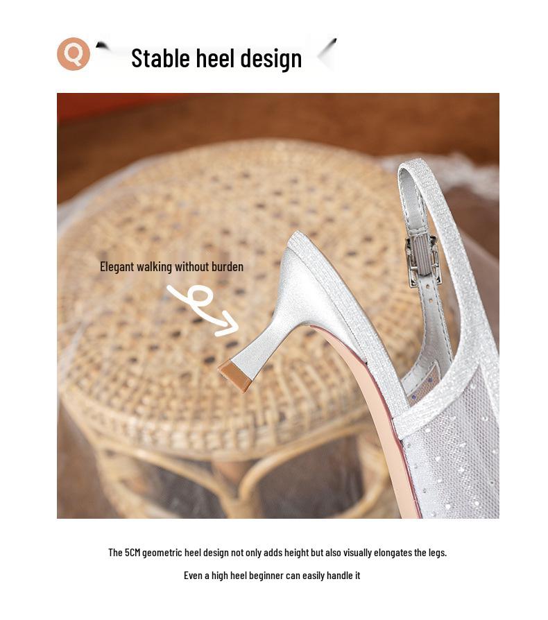 Champagnefärgade strass-mesh-sandaler med hög klack - Dambrud- och aftonskor