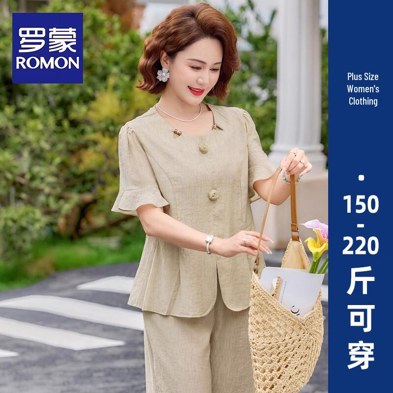 Romon Women s Summer Short Sleeve Two-Piece Set 7XL