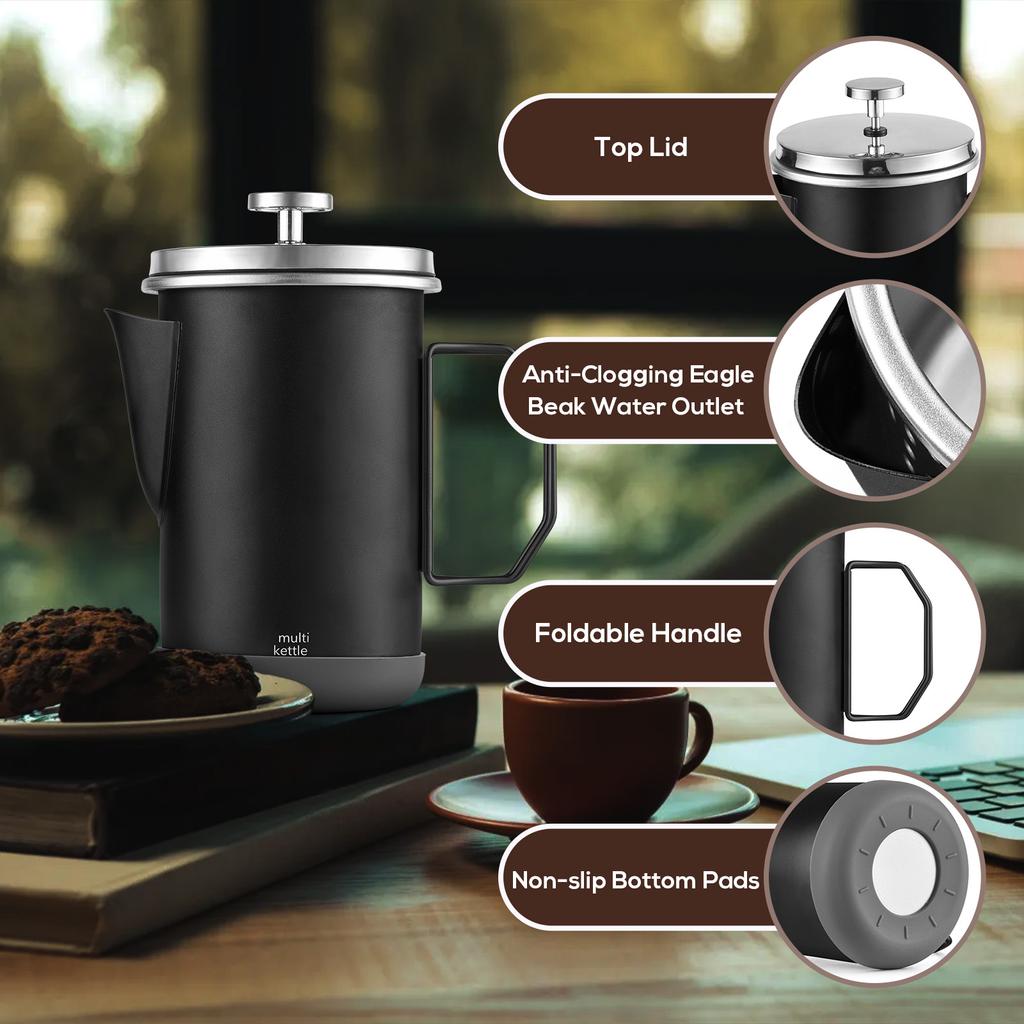 French Press kávovar 1L Camping French Press se sklopnou rukojetí Nerezový French Press