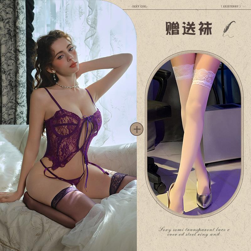 Sex underwear, sexy lace, pure desire perspective one-piece suit, hollow suspender, waist uniform