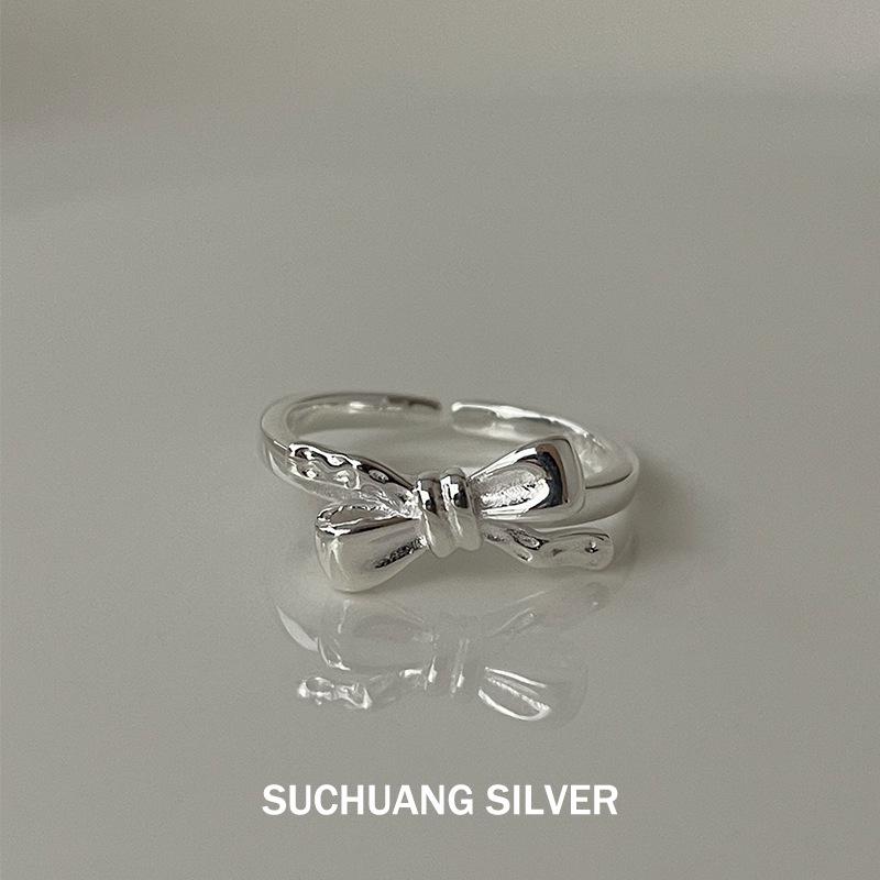 S925 Sterling Silver Bow Ring for Women: Elegant, Sweet, Adjustable Open Design Open Adjustable