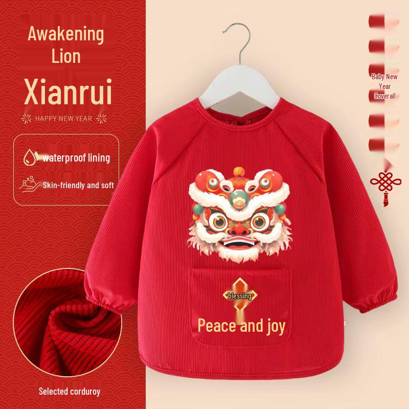 Waterproof Stain-Proof Baby Coveralls: Stylish Long Sleeve Infant Outerwear for Boys & Girls - Perfect for Autumn, Winter, and Chinese New Year.