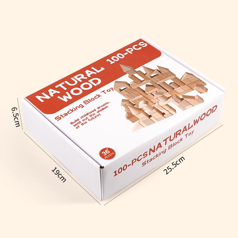 100 sztuk Klocków dla Maluchów Naturalne Drewno Geometryczny Pojemnik do Przechowywania i Wieczko Sortujące Kształty Montessori Zabawki Edukacyjne