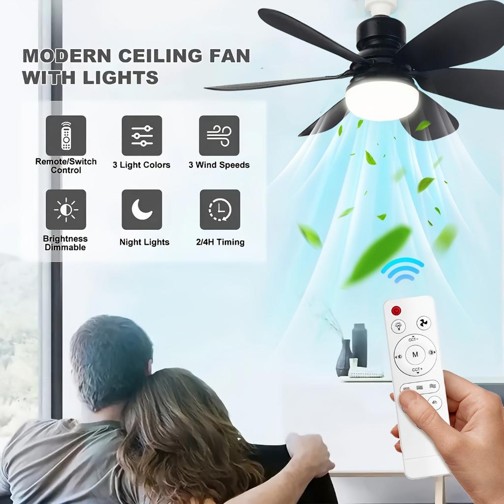 Intelligent Ceiling Fan with Light, Remote Control, Adjustable LED, 6 Blades, Ceiling Fan Installation, Hard Wired, 85V-265V Voltage, Lighting