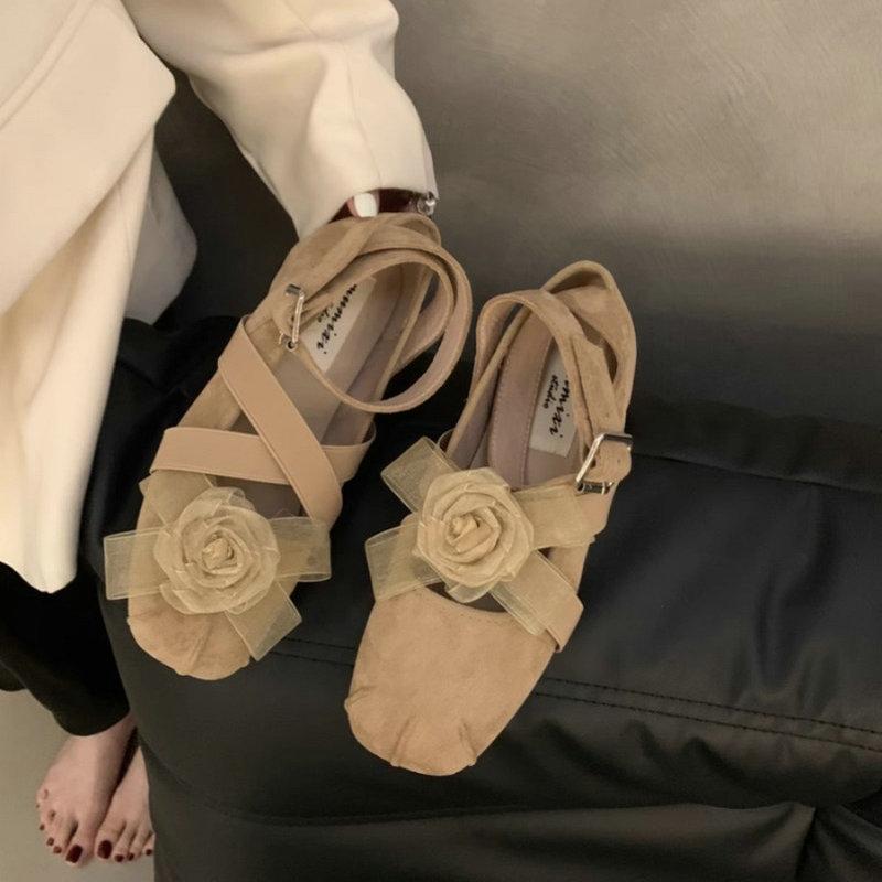 Fashion Flat Shoes for Women 2025 Spring and Autumn Fashion Flower Square Toe Cross Ballet Shoes Mary Jane Shoes Ladies  Loafers Women