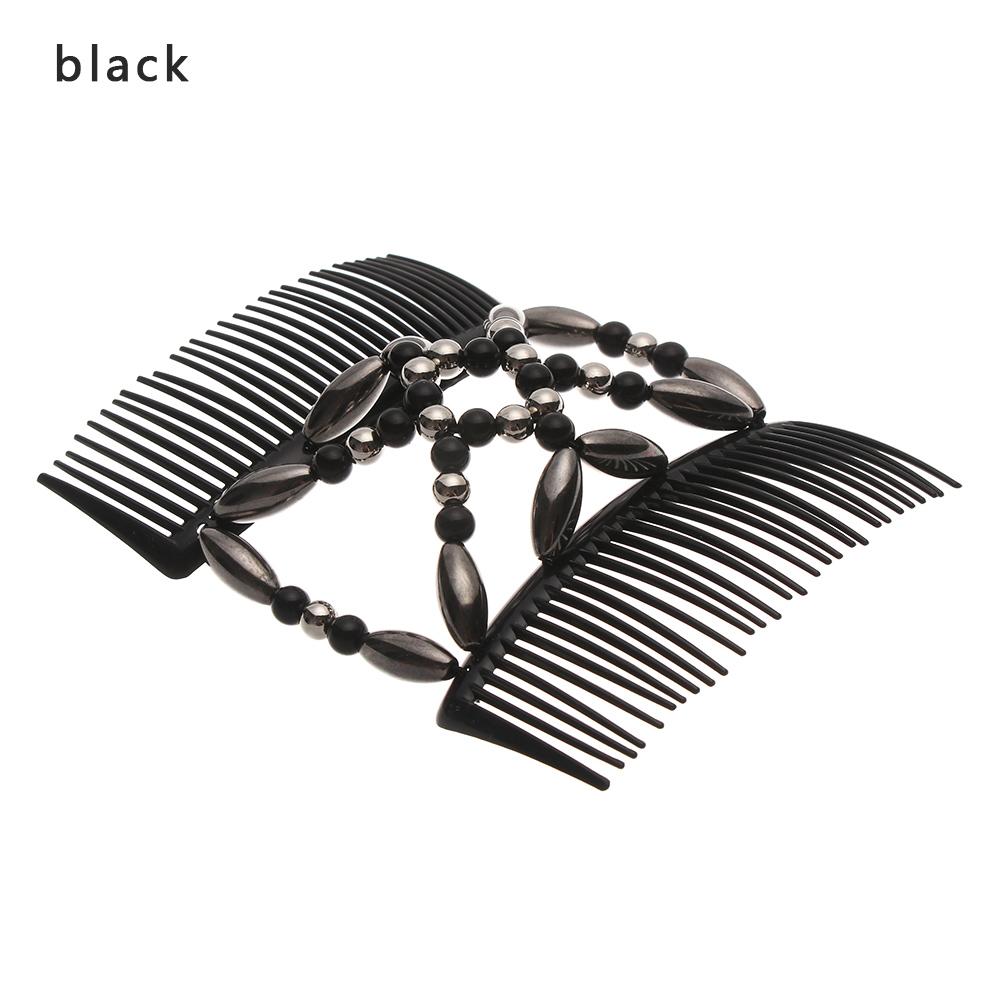 Women Magic Hair Comb Hairpins Elastic Hairpin Stretch Double Hair Comb Handmade Beaded Hair Clip DIY Hair Styling Tool