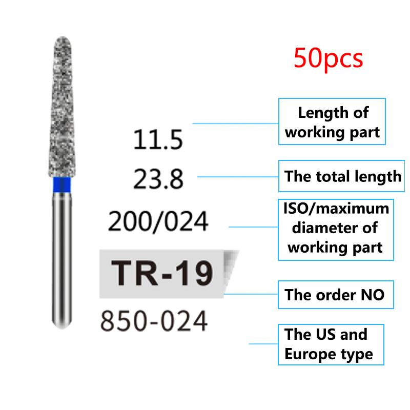 50Pcs Dental Diamond Burs Drill FG 1 6Mm For High Speed Handpiece Denspay Polishing Whitening Lab Material
