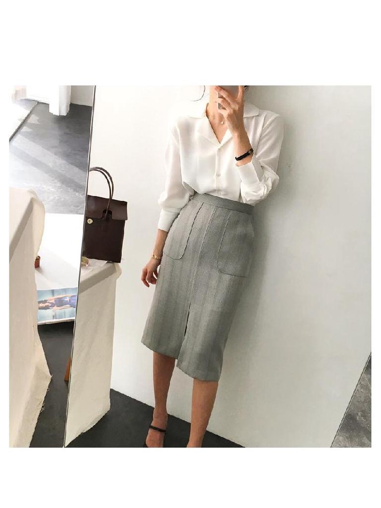 2021 Autumn Korean Style White Chiffon Long Sleeve Professional Shirt