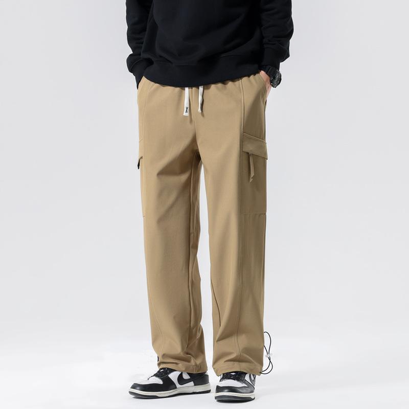 Men's New Korean Version of Hong Kong Style Drawstring Multi-pocket Trend Straight Casual Pants Outdoor Travel Going Out Trousers