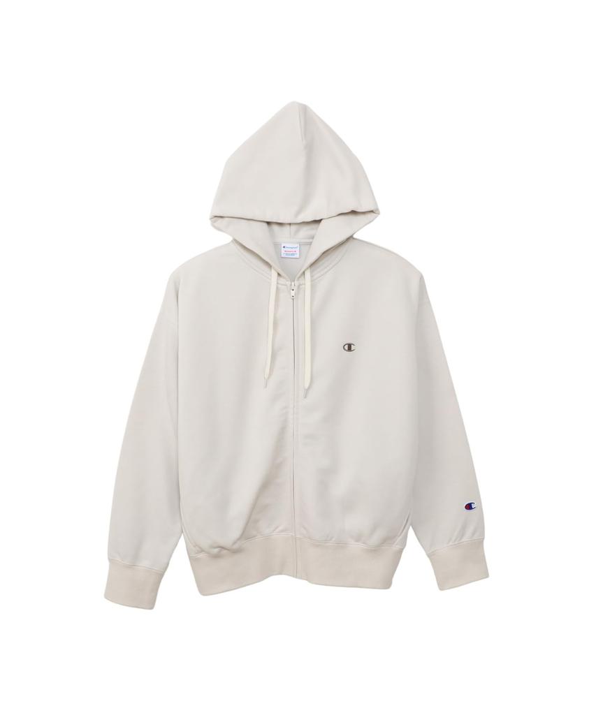 Champion Terry Zip Hooded TECH Pale Long Logo Embroidery Women's Sweatshirt, Weave®, CW-BS101, White, Sleeve, Quick-Drying, Stretch, One-Point