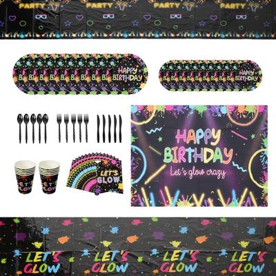 Fête fluo anniversaire nouveau thème décoration de scène assiette en papier jetable serviette nappe set de vaisselle de fête