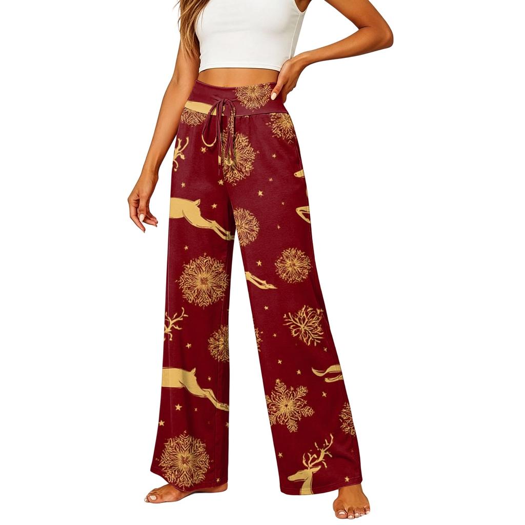 Women's Casual Elastic Waist Straight Leg Pants with Pockets