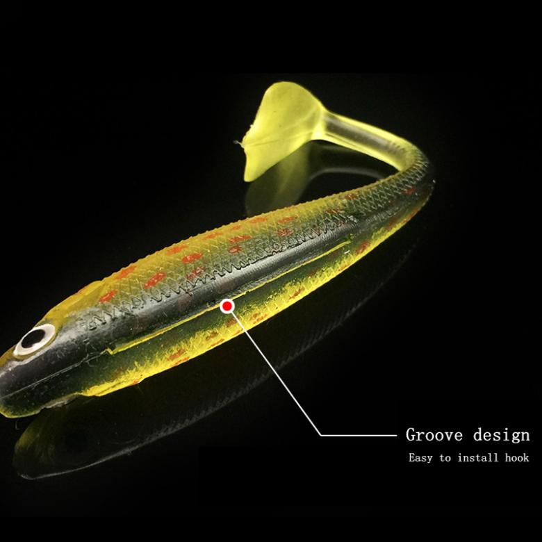 5 buc/lot momeală moale Wobbler T Tail colorată 9cm 5g Momeală moale de pescuit curcubeu cu canelura în spate Swimbait