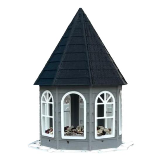 

Кормушка для птиц, подвесной домик для птиц, большая вместимость, кормушка для птиц с насестом, красная крыша для украшения сада, балкона, двора белый